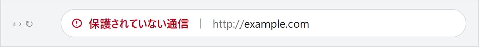 ブラウザの住所欄のイメージ図。http のページで、住所の左に赤い文字で「保護されていない通信」と出ている